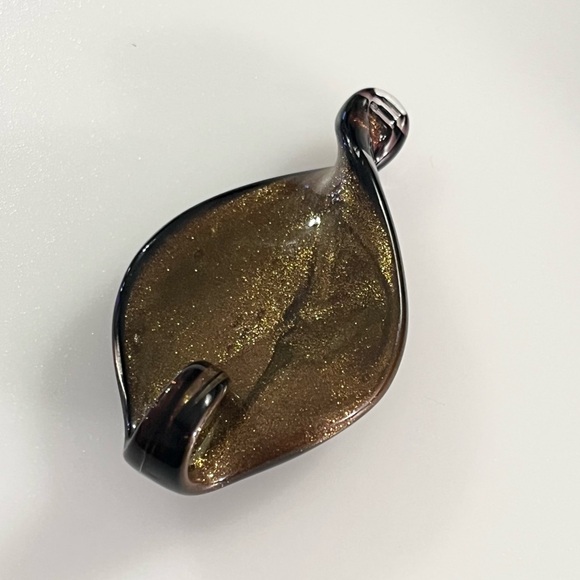 Hand-blown Lampwork Black Brown Gold Glitter Glass Swirl Teardrop Pendant - Picture 10 of 16